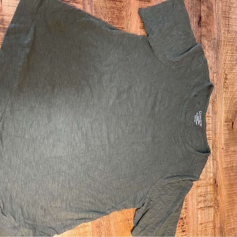 Chico's Olive Green Asymmetrical Elbow Sleeve Top Size 2